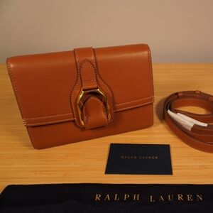 Ralph Lauren Collection Welington Calfskin Crossbody Wallet OS Brown Gold